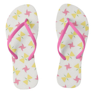 Pink and yellow pinwheel floral flip flops