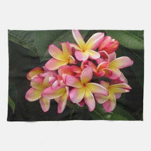 Pink and Yellow Plumeria Flowers Hand Towel