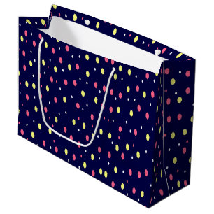 Pink and Yellow Polka Dots on Navy Blue  Large Gift Bag