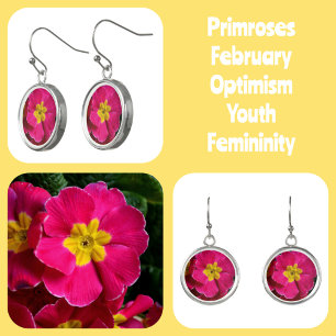 Pink and Yellow Primrose Flower Drop Earrings