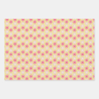 pink and yellow retro flower wrapping paper sheets