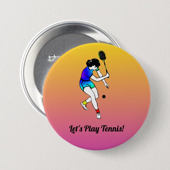 Pink and Yellow Retro Women's Tennis Player Button (Front & Back)