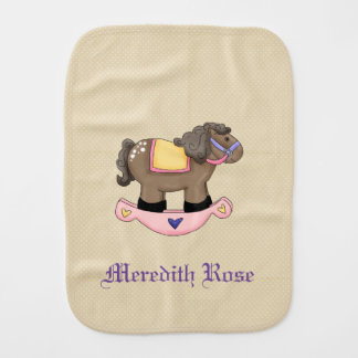 Pink and Yellow Rocking Horse - Polka Dots Baby Burp Cloth