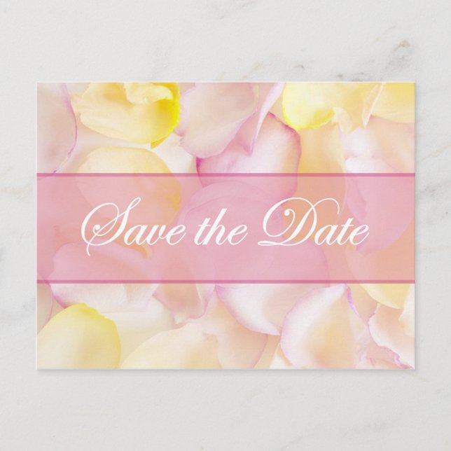 Pink and Yellow Rose Petals Save the Date Postcard (Front)