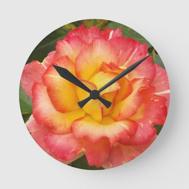 Pink and Yellow Rose Round Clock (Front)