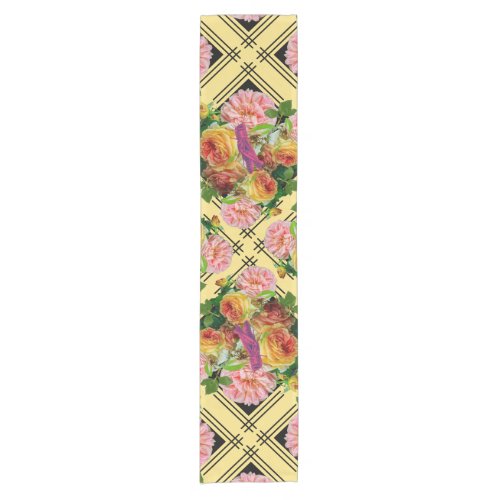 Pink and Yellow Rose Trellis Nature Design Short Table Runner