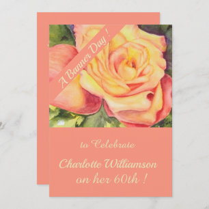 Pink and Yellow Rose Watercolor Birthday Floral Invitation