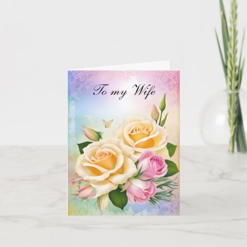 Pink and Yellow Roses Bouquet Valentine Holiday Card