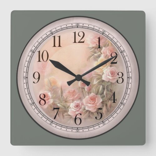 Pink and Yellow Roses Fine Art Square Wall Clock