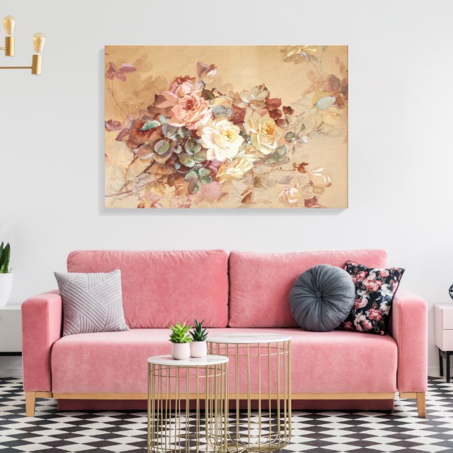 Pink and Yellow Roses – Franz Bischoff Canvas Print (Insitu(LivingRoom))