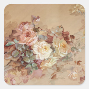 Pink and Yellow Roses – Franz Bischoff Square Sticker