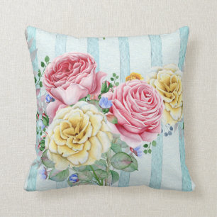 Pink And Yellow Roses Throw Pillow
