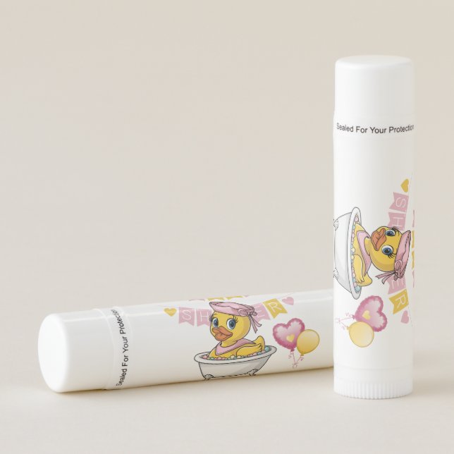 Pink and Yellow Rubber Duck Girl Baby Shower Lip Balm (Front)