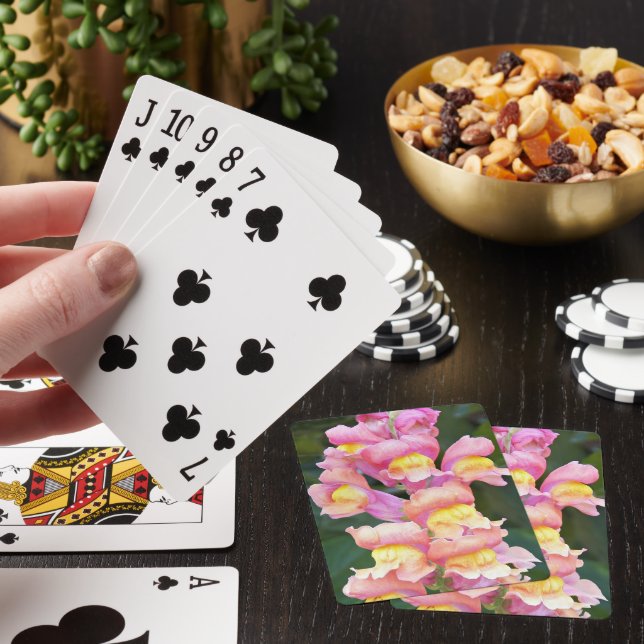 Pink and Yellow Snapdragon Floral Poker Cards (In Situ)