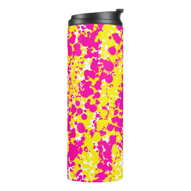 Pink and yellow spatter pattern thermal tumbler (Rotated Left)