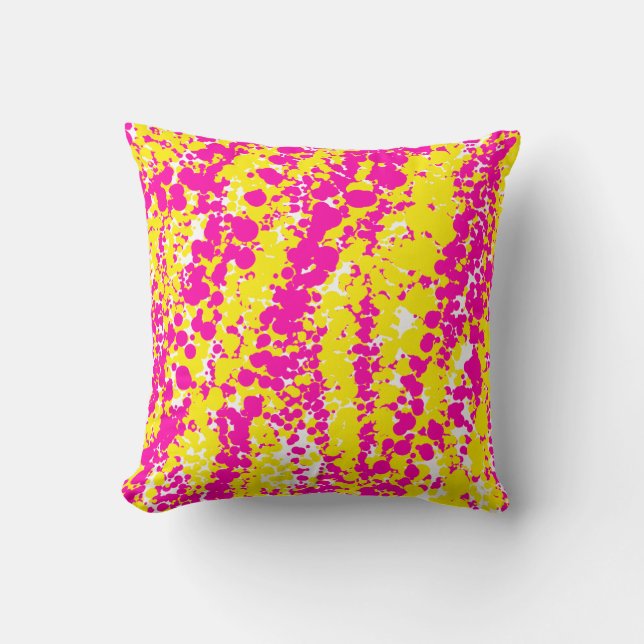 Pink and yellow spatter pattern throw pillow (Front)