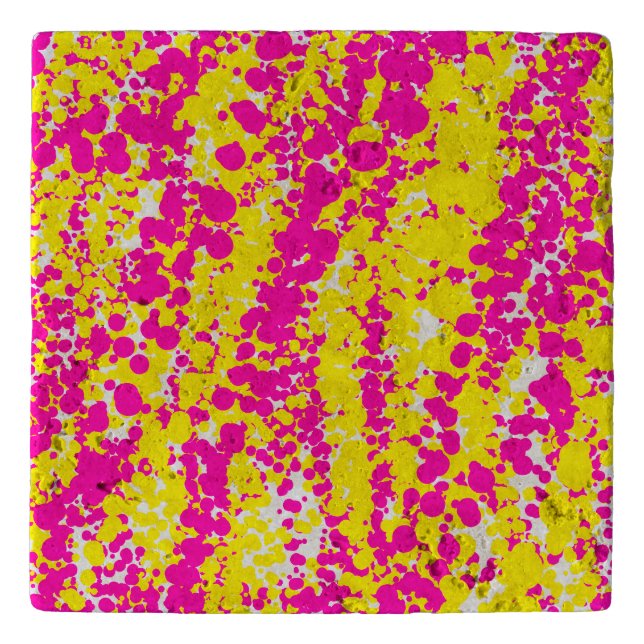 Pink and yellow spatter pattern trivet (Front)