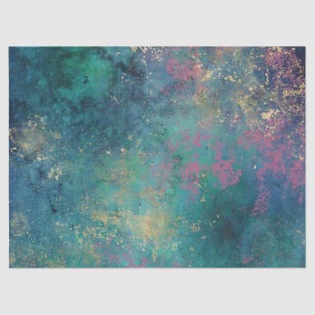 Pink and Yellow Splatter on Green Decoupage Tissue Paper (Front)