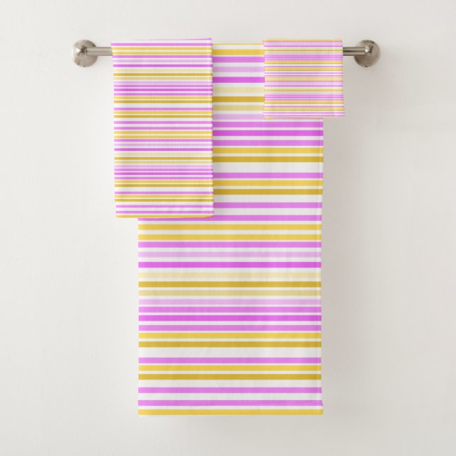 Pink And Yellow Stripe Towel Set (Insitu)