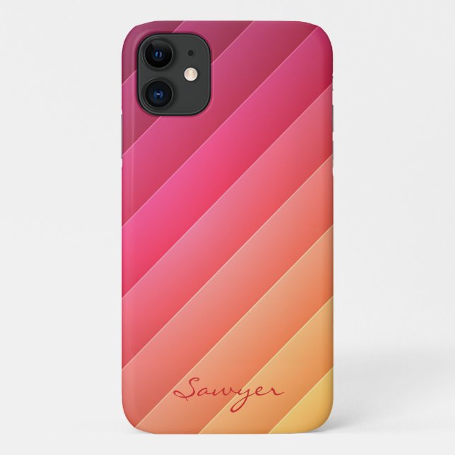Pink and Yellow Striped Case-Mate iPhone Case (Back)