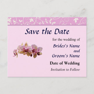 Pink and Yellow Striped Orchids Save the Date Announcement Postcard
