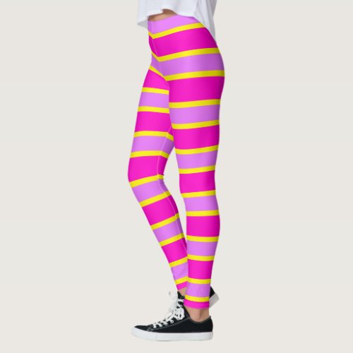 Pink and Yellow Stripes Banded Leggings