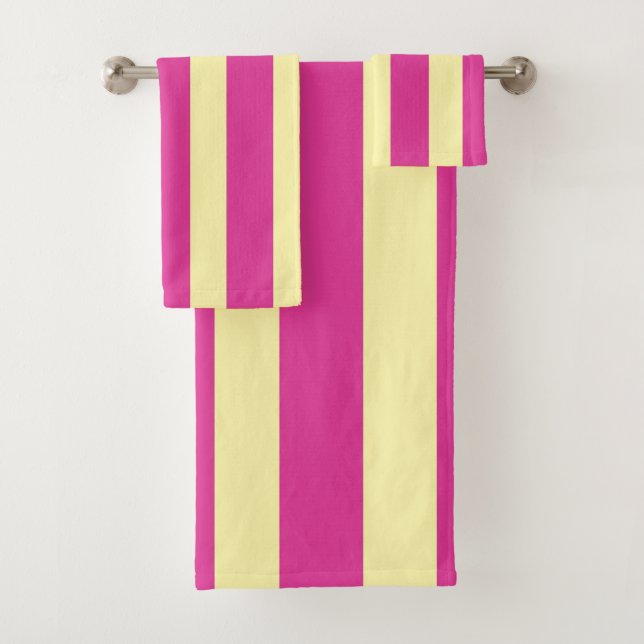 Pink and Yellow Stripes  Bath Towel Set (Insitu)