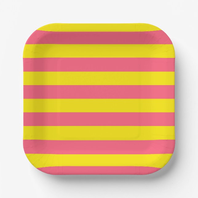Pink and Yellow Stripes Design Paper Plates (Front)