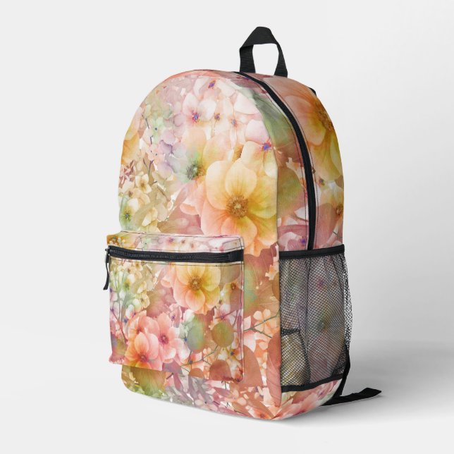 Pink and Yellow Summer Cosmos Abstract Printed Backpack (Back Corner Right)