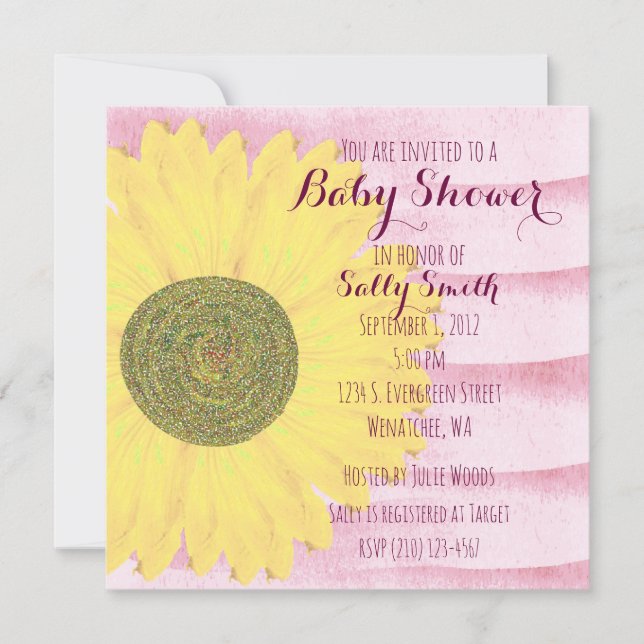 Pink and Yellow Sunflower Baby Shower Invitation (Front)