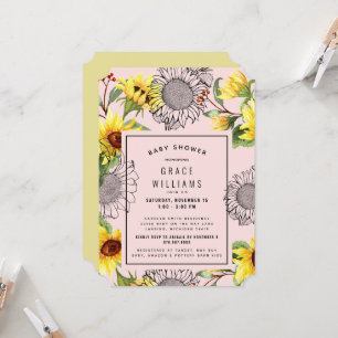 Pink and Yellow Sunflower Baby Shower Ticket Invitation