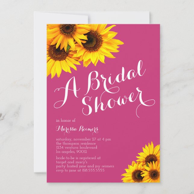 Pink and Yellow Sunflowers Bridal Shower Invitation (Front)