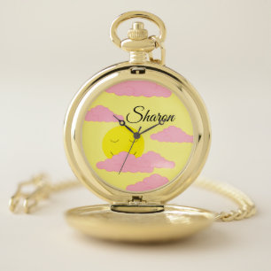 Pink and Yellow Sunrise Pocket Watch