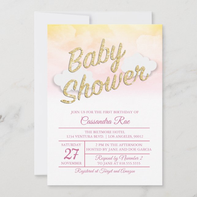 Pink and Yellow Sunset Baby Shower Invitation (Front)