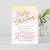 Pink and Yellow Sunset Baby Shower Invitation (Standing Front)