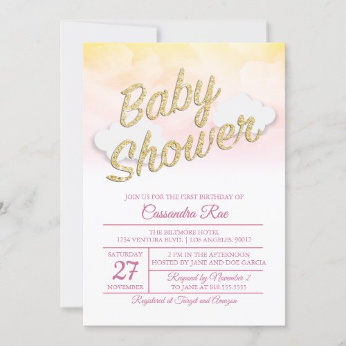 Pink and Yellow Sunset Baby Shower Invitation