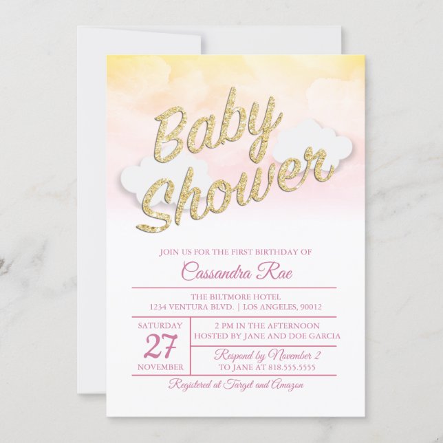 Pink and Yellow Sunset Baby Shower Invitation (Front)