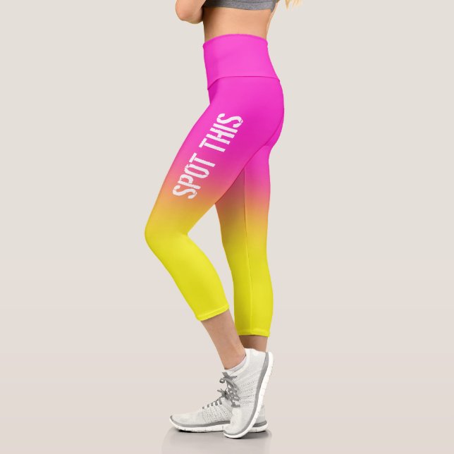 Pink and Yellow Sunset Custom Name Capri Leggings (Left)