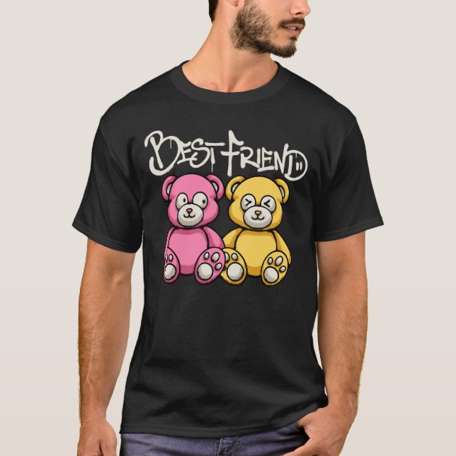 pink and yellow teddy bear streetwear T-Shirt (Front)