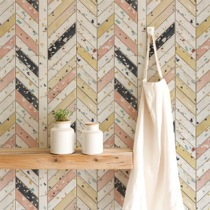 Pink and Yellow Terrazzo Chevron Herringbone Wallpaper