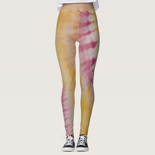 Pink And Yellow Tie Dye Leggings (Front)