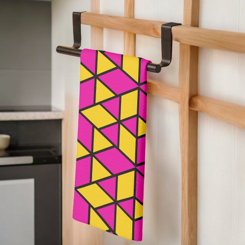 Pink and Yellow Triangles Pattern Kitchen Towel