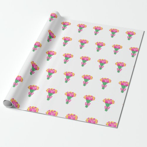 Pink and Yellow Tulip Bouquet Wrapping Paper