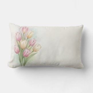 Pink and Yellow Tulip Flower Bouquet Lumbar Pillow