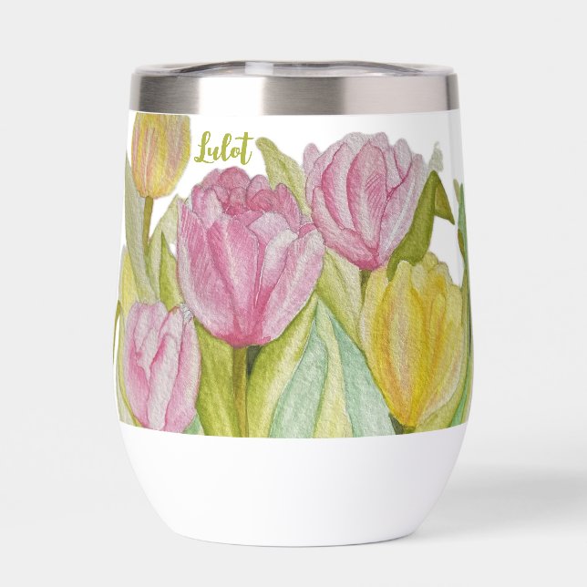 Pink and Yellow Tulip Water Bottle (Back)