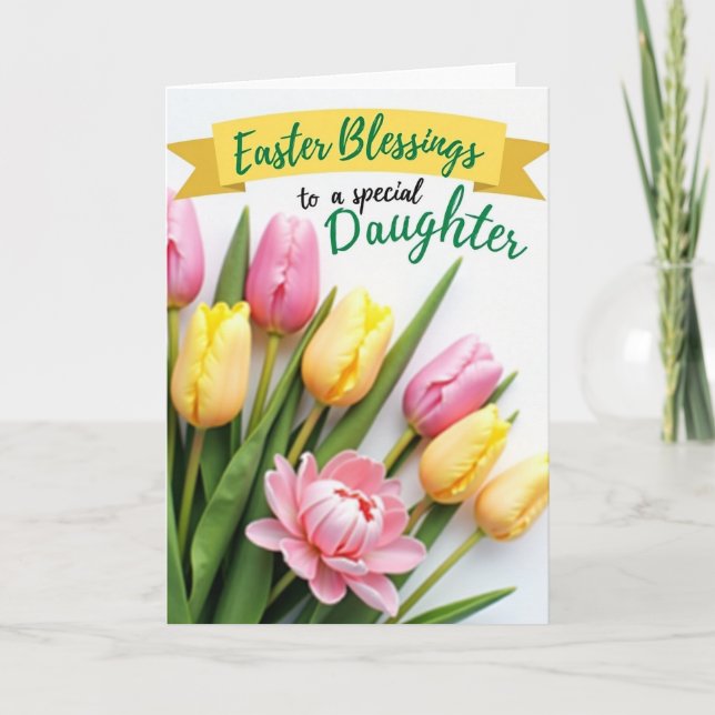 Pink And Yellow Tulips Spring Card (Front)