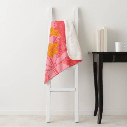 Pink and Yellow Vintage Botanical Plant Drawing Sherpa Blanket