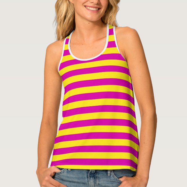 Pink and Yellow Vintage Stripes Tank Top (Front)