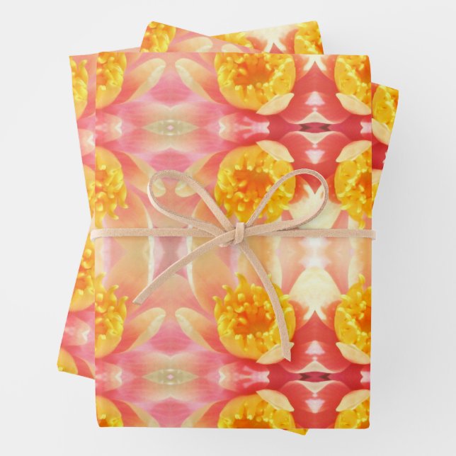 Pink and Yellow Water Lily - Floral  Wrapping Paper Sheets (In situ)