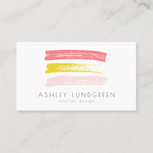 Pink and Yellow Watercolor Brush Strokes Modern Business Card